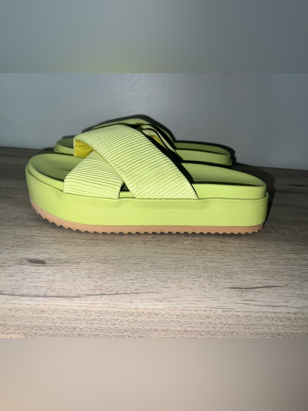Intentionally Blank Sylvie Flatform Slide Sandals in green color